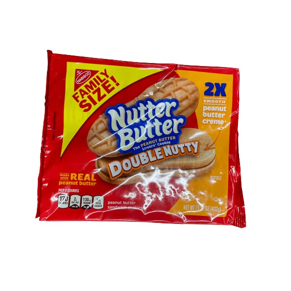 Nutter Butter Nutter Butter Double Nutty Peanut Butter Sandwich Cookies, Family Size, 15.27 oz