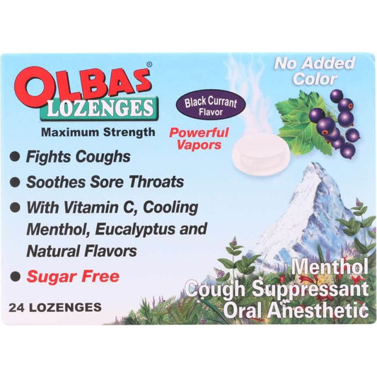 OLBAS Olbas Maximum Strength Sugar Free Lozenges Black Currant Flavor, 24 Lozenges