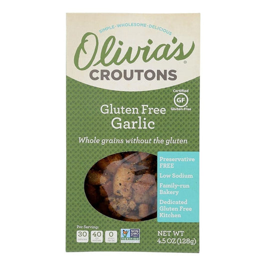 OLIVIAS CROUTONS: Gluten Free Garlic Croutons 4.5 oz (Pack of 5) - Grocery > Pantry > Condiments - OLIVIAS CROUTONS