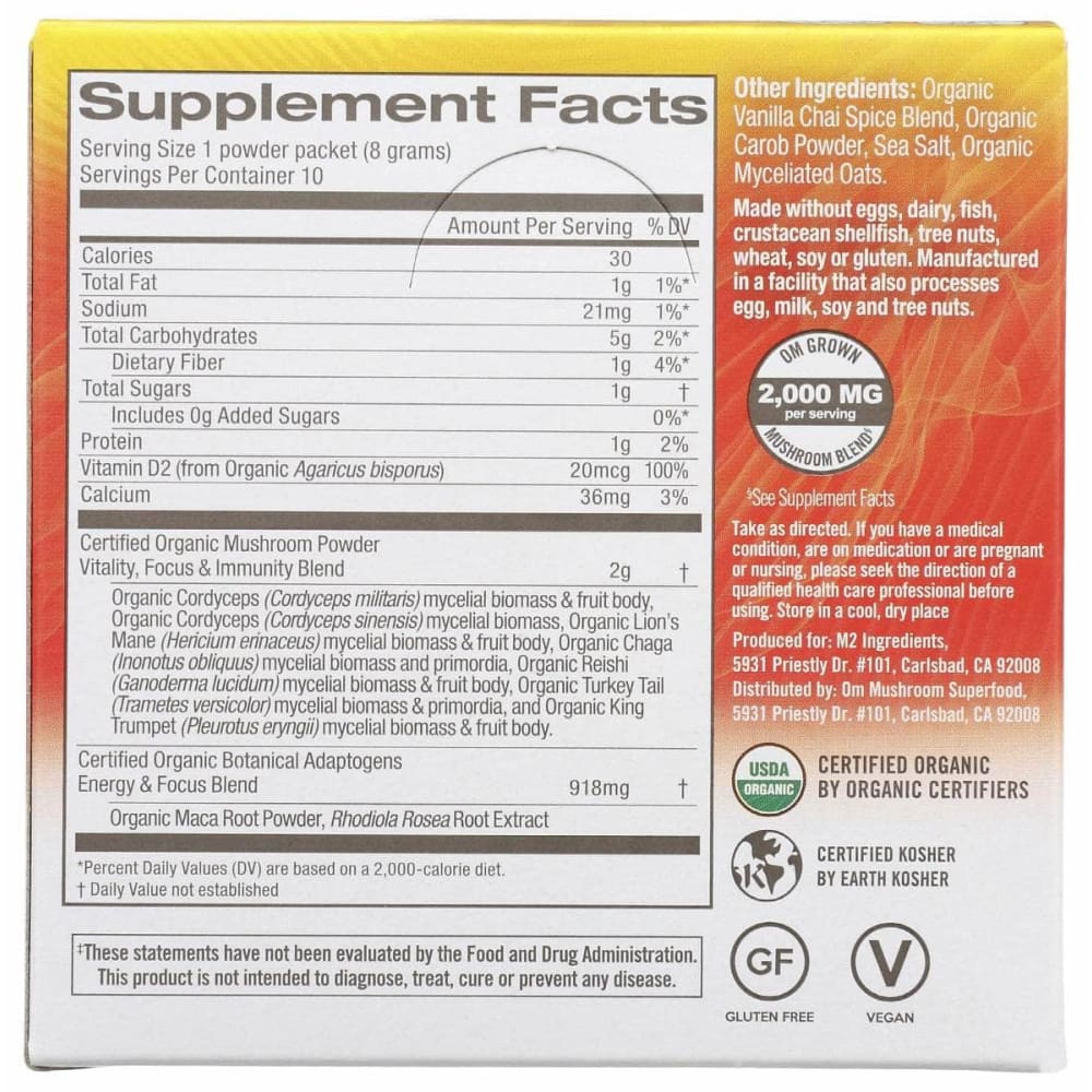 OM MUSHROOMS Vitamins & Supplements > Miscellaneous Supplements OM MUSHROOMS Morning Energy Blend, 10 pk