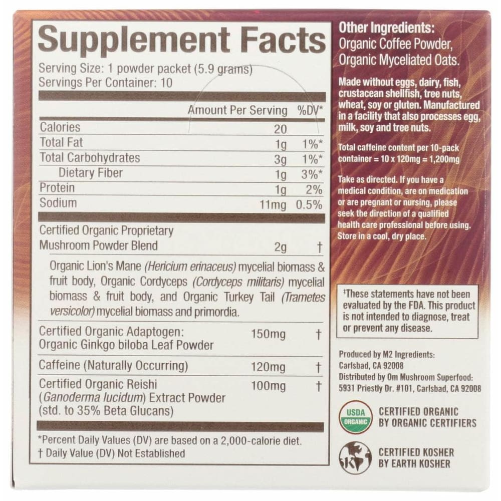 OM MUSHROOM SUPERFOOD Om Mushrooms Mushroom Coffee Blend 10Packets, 2.82 Oz