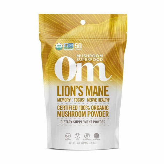OM ORGANIC MUSHROOM NUTRITION Om Organic Mushroom Nutrition Lions Mane Mushroom Supplement Powder, 100 Gm