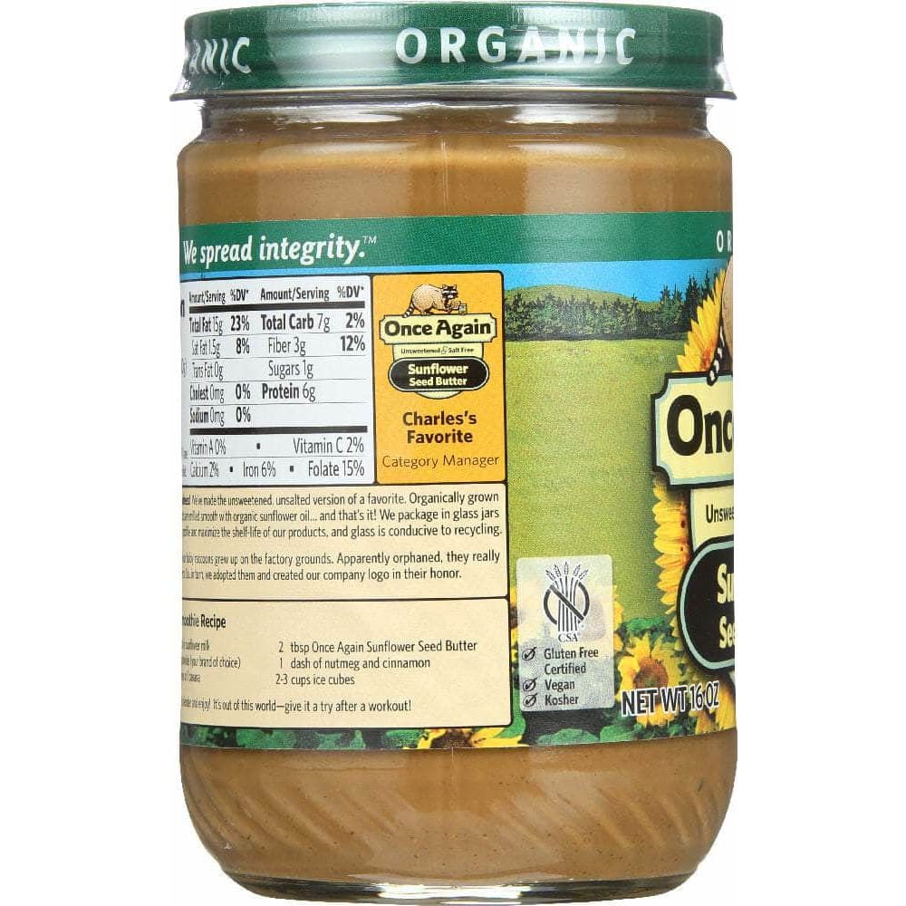 Once Again Once Again Organic Sunflower Seed Butter Unsweetened & Salt Free, 16 oz