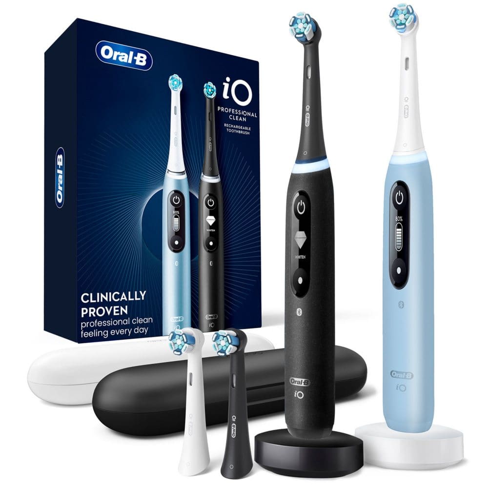 Oral-B iO Series 7 Electric Toothbrush Black Onyx & Aquamarine (2 pk. 4 Brush Heads) - Flash Savings - Oral-B