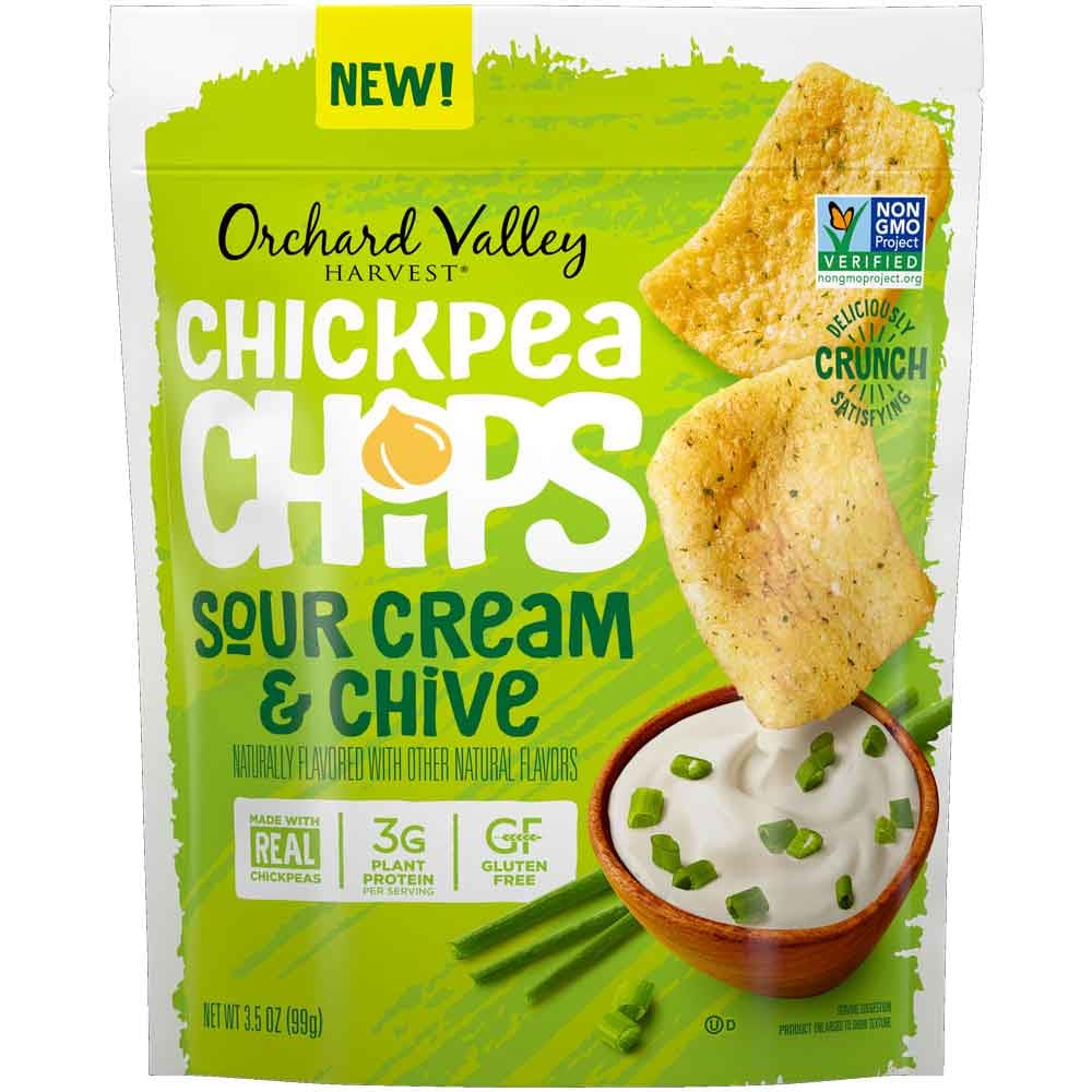 ORCHARD VALLEY HARVEST Grocery > Snacks > Chips ORCHARD VALLEY HARVEST Chickpea Chips Sour Cream and Chive, 3.5 oz
