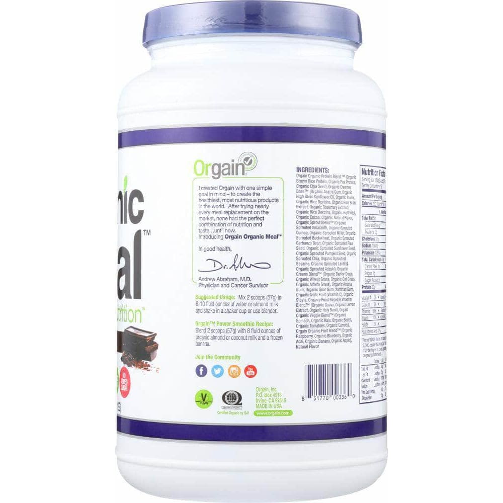 ORGAIN Orgain Organic Meal All-In-One Nutrition Creamy Chocolate Fudge, 2.01 Lb