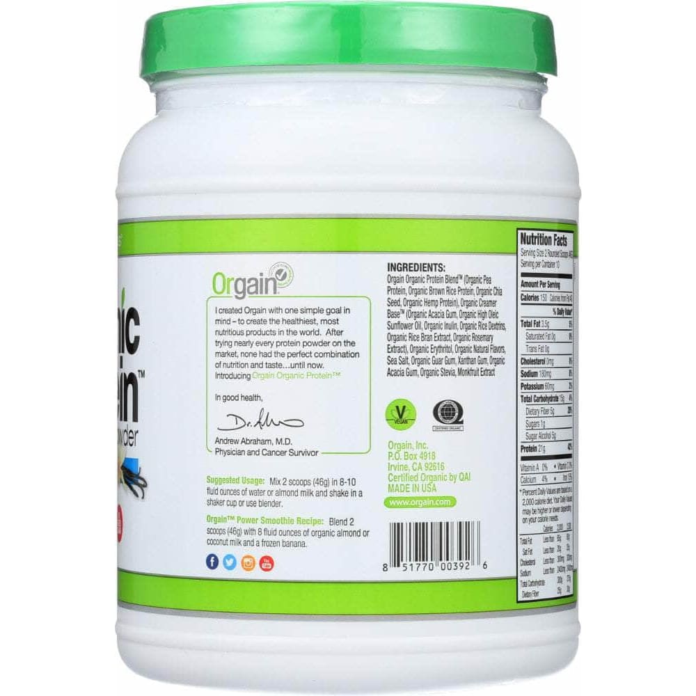 Orgain Orgain Protein Powder Vanilla Bean, 1.02 lb