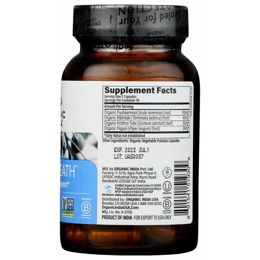 ORGANIC INDIA Organic India Full Breath Cp, 90 Cp