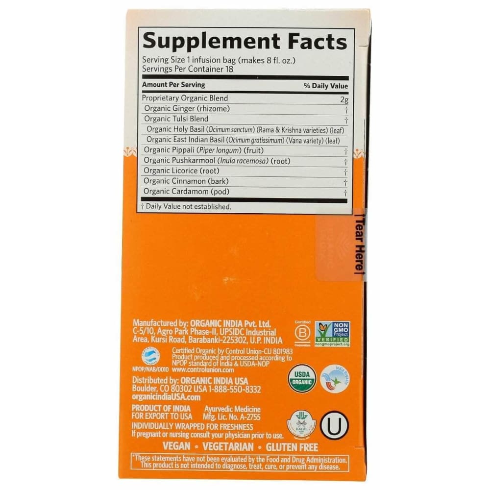 ORGANIC INDIA Organic India Tea Tulsi Immune Breathe, 18 Bg