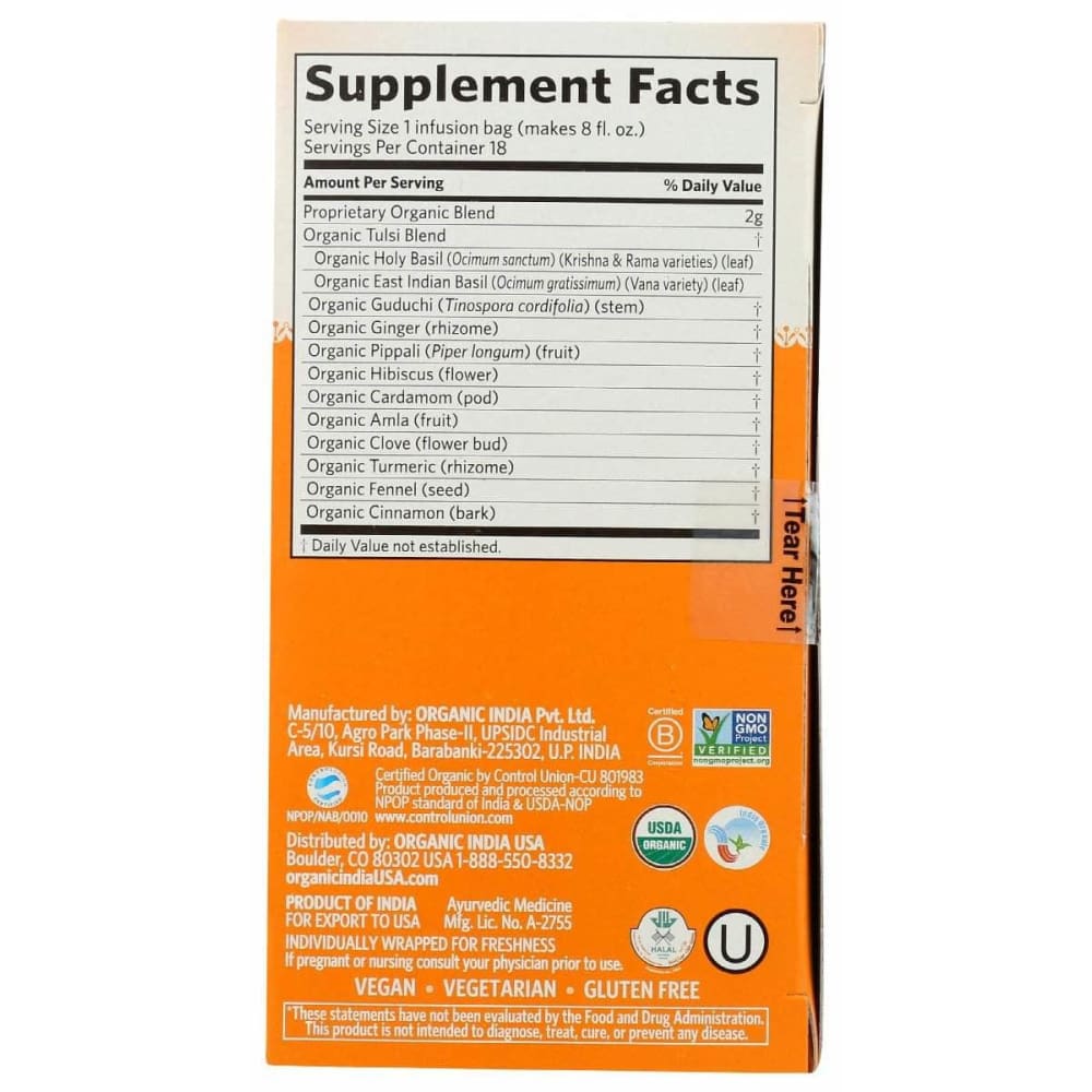 ORGANIC INDIA Organic India Tea Tulsi Immune Daily, 18 Bg