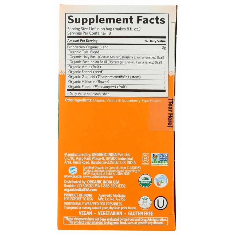 ORGANIC INDIA Organic India Tea Tulsi Immune Throat, 18 Bg