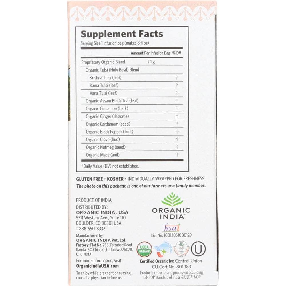 Organic India Organic India Tulsi Masala Chai Tea, 18 Tea Bags, 1.33 oz