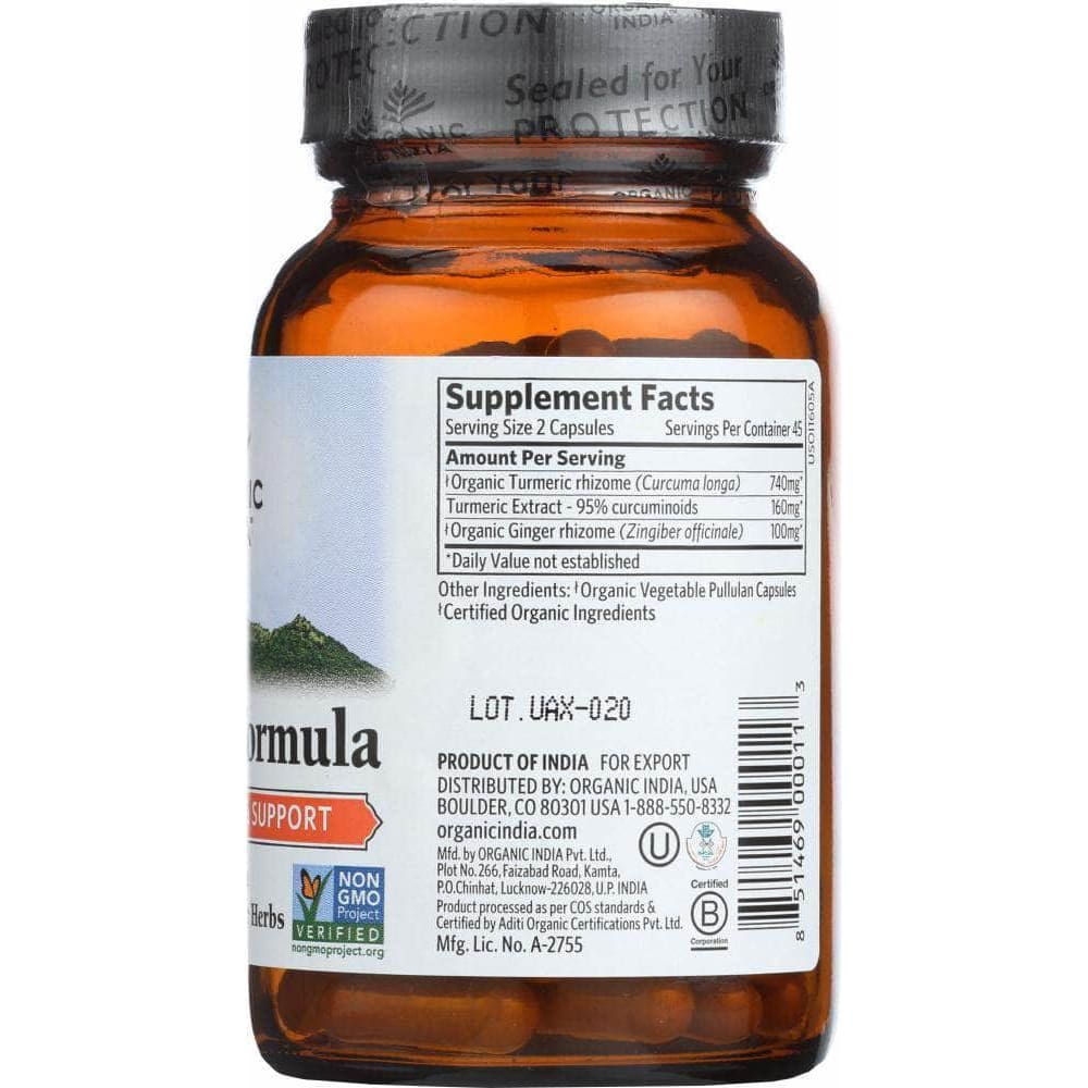 ORGANIC INDIA Organic India Turmeric Formula, 90 Veggie Caps