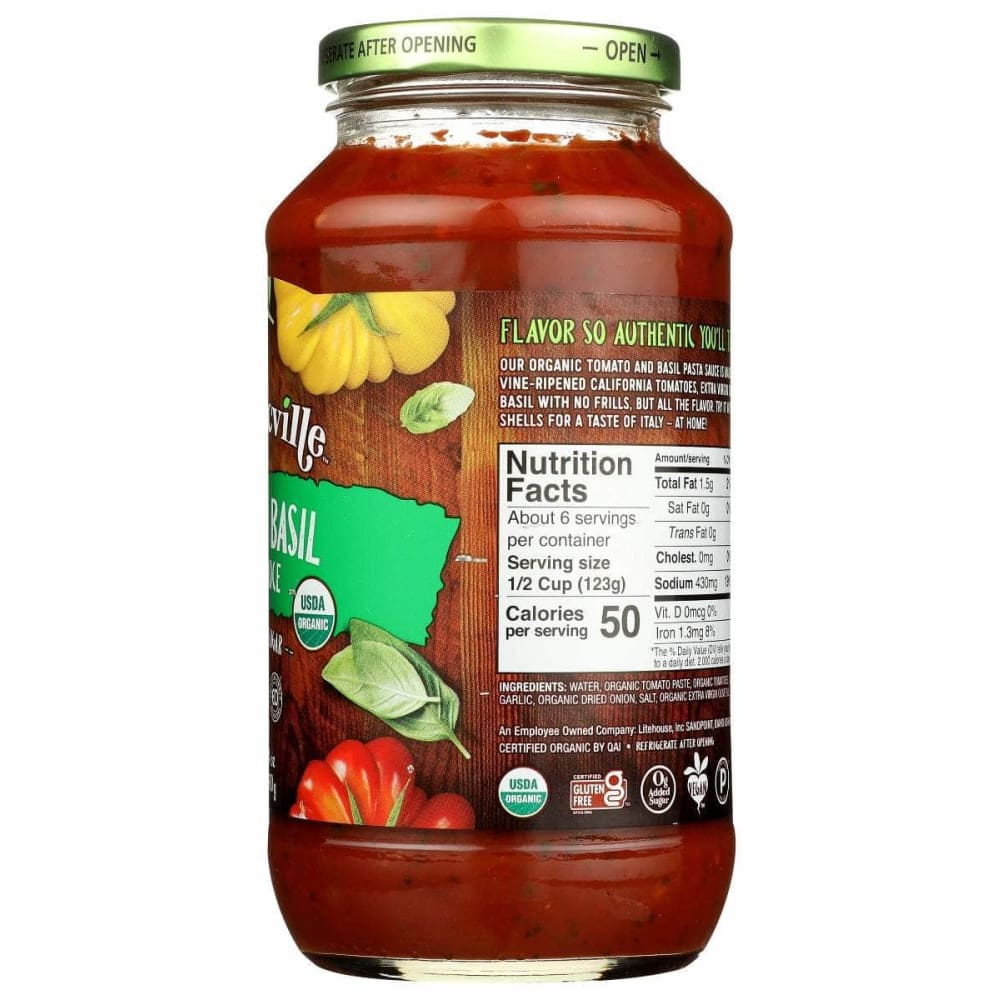 ORGANICVILLE Grocery > Pantry > Pasta and Sauces ORGANICVILLE: Sauce Pasta Tmo Basil, 24 oz