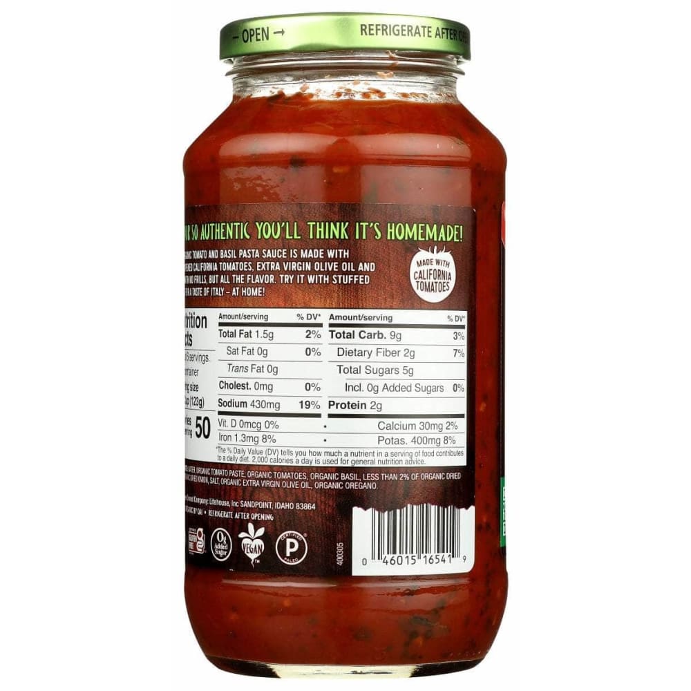 ORGANICVILLE Grocery > Pantry > Pasta and Sauces ORGANICVILLE: Sauce Pasta Tmo Basil, 24 oz