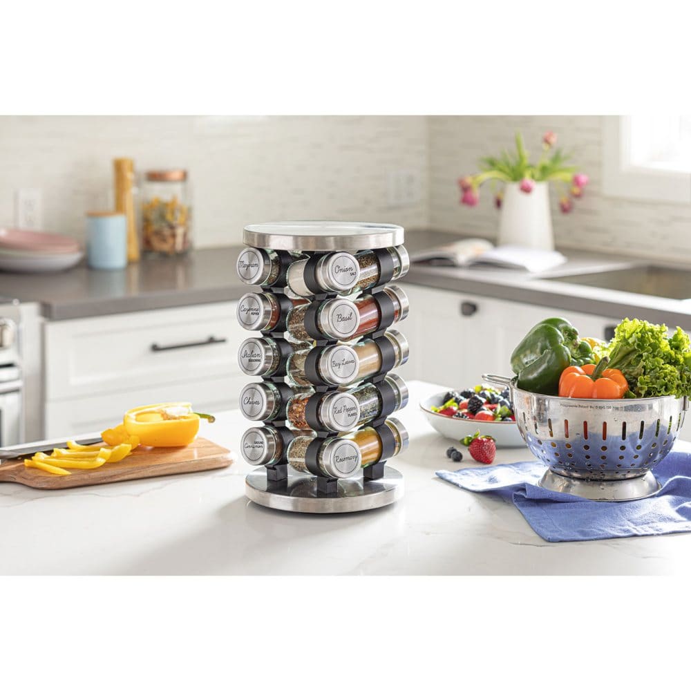 Orii 20 Jar Stainless Steel Rotating Spice Rack with Spices Included - Kitchen Organization - Orii