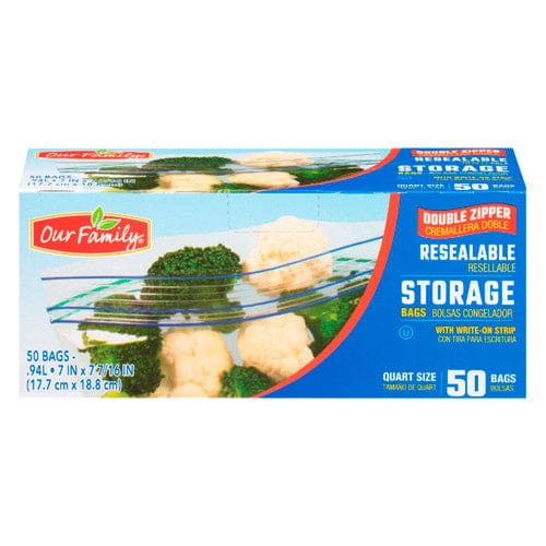 Our Family Resealable Storage Bags Quart 50ct (Case of 9) - Misc/Our Family - Our Family