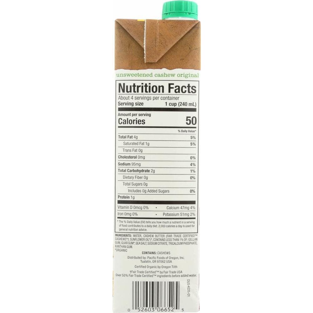 Pacific Foods Pacific Foods Non Dairy Cashew Unsweetened Original Beverage, 32 oz