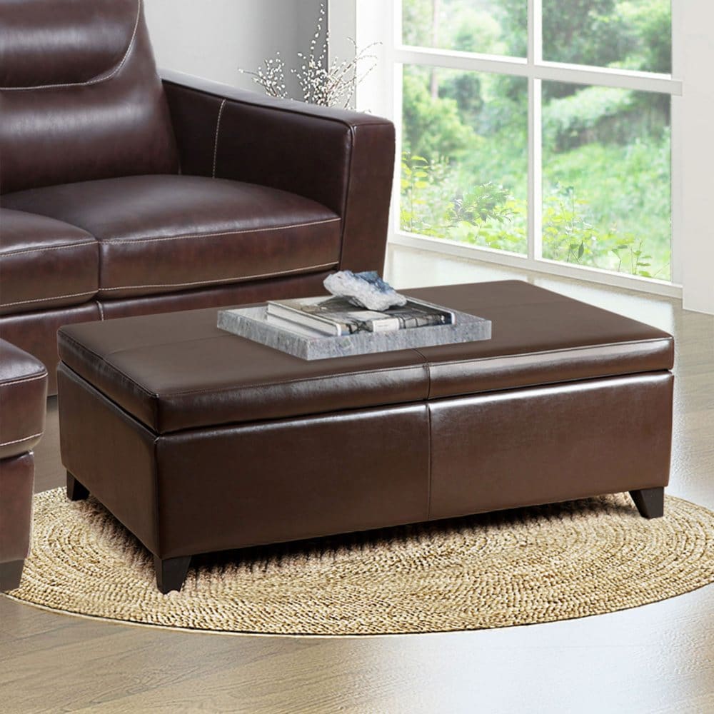 Palmer Leather Storage Ottoman with Flip Top - Bonded Leather - ShelHealth