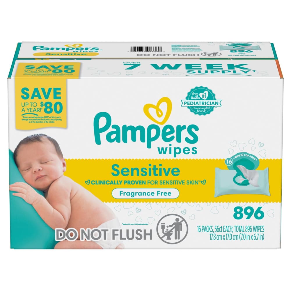Pampers Pampers Baby Wipes Sensitive Fragrance Free Pop-Top Packs 16 pk. - Home/Baby & Kids/Diapers & Wipes/Wipes/ - Pampers