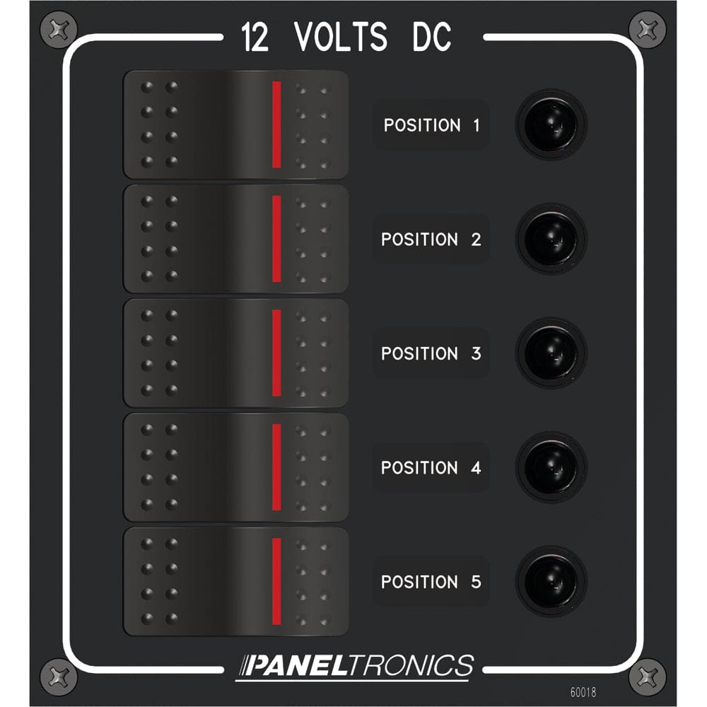 Paneltronics Waterproof Panel - DC 5-Position Illuminated Rocker Switch & Circuit Breaker - Electrical | Electrical Panels - Paneltronics