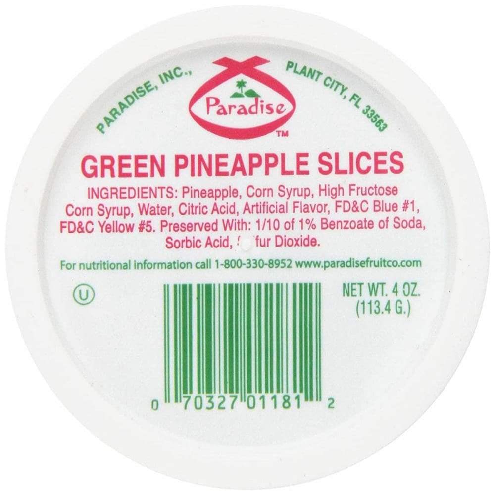 PARADISE Grocery > Cooking & Baking > Baking Ingredients PARADISE: Green Pineapple Slices, 4 oz