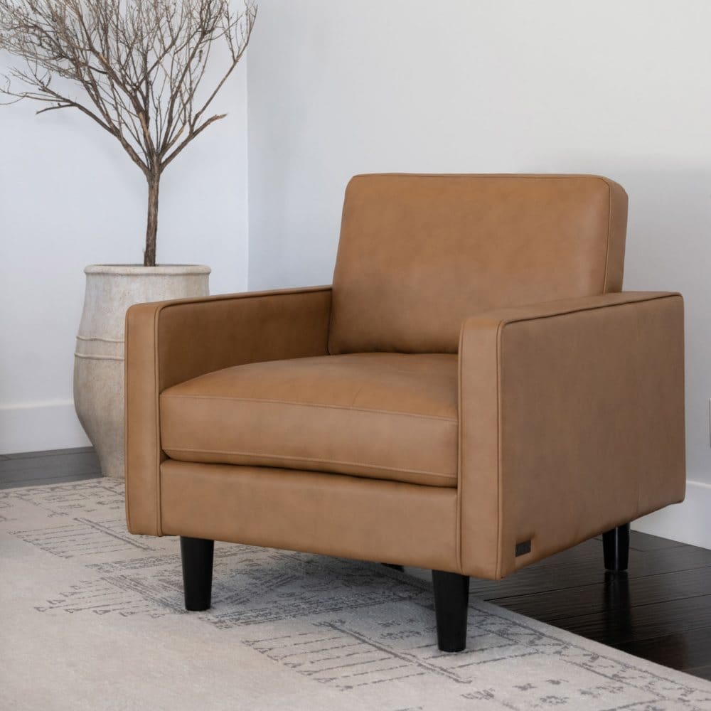 Parker Top-Grain Foam Cushion Leather Modern Armchair Camel - Accent Chairs - Parker