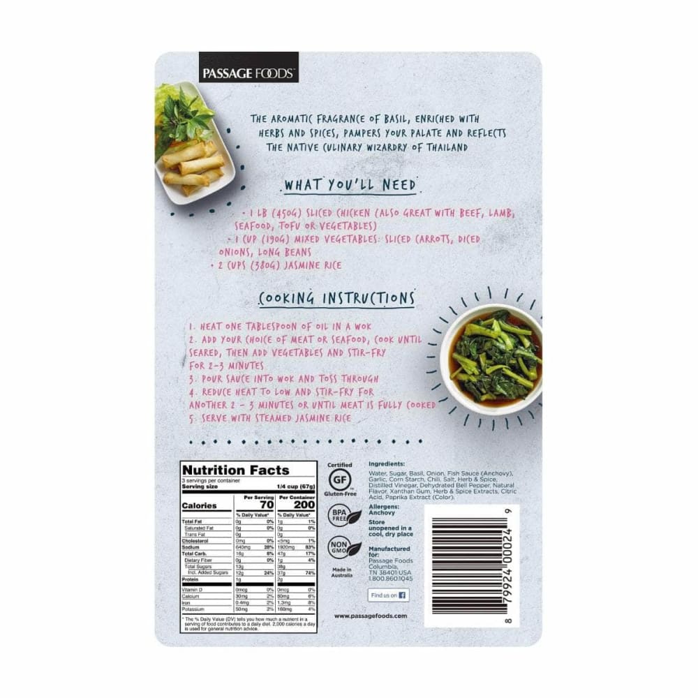 PASSAGE FOODS Grocery > Cooking & Baking > Seasonings PASSAGE FOODS Thai Basil & Sweet Chili Stir Fry Sauce, 7 oz