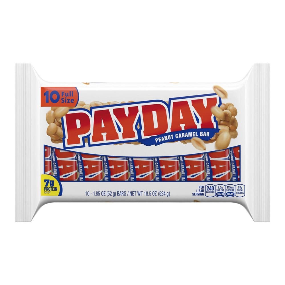 PAYDAY Peanut Caramel Candy Individually Wrapped Gluten Free Bars (1.85 oz. 10 Count) - Candy - PAYDAY