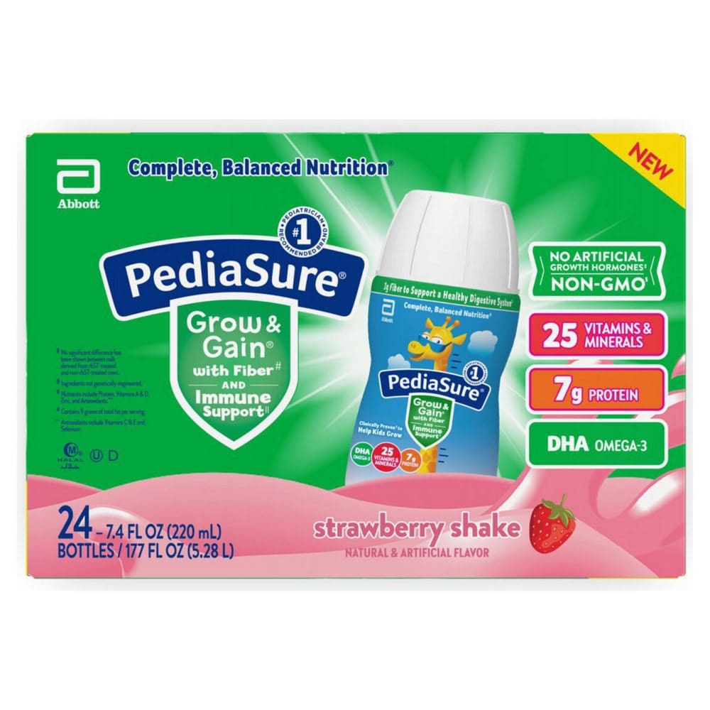 PediaSure Nutritional Grow & Gain Shake with Fiber Strawberry (7.4 fl. oz. 24 pk.) - Complete Balanced Nutrition - ShelHealth