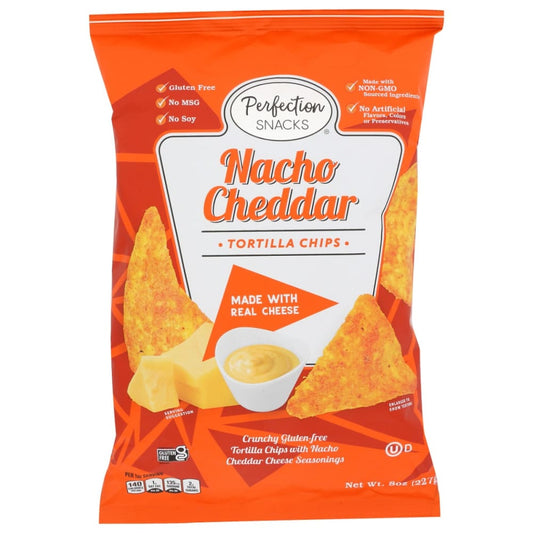 PERFECTION SNACKS: Nacho Cheddar Tortilla Chips Gluten Free 8 oz (Pack of 4) - Grocery > Snacks > Chips > Tortilla & Corn Chips - PERFECTION