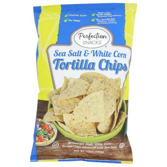 PERFECTION SNACKS: Sea Salt White Corn Tortilla Chips 12 oz (Pack of 5) - Grocery > Snacks > Chips > Tortilla & Corn Chips - PERFECTION