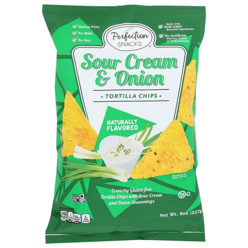 PERFECTION SNACKS: Sour Cream and Onion Tortilla Chips Gluten Free 8 oz (Pack of 4) - Grocery > Snacks > Chips > Tortilla & Corn Chips -