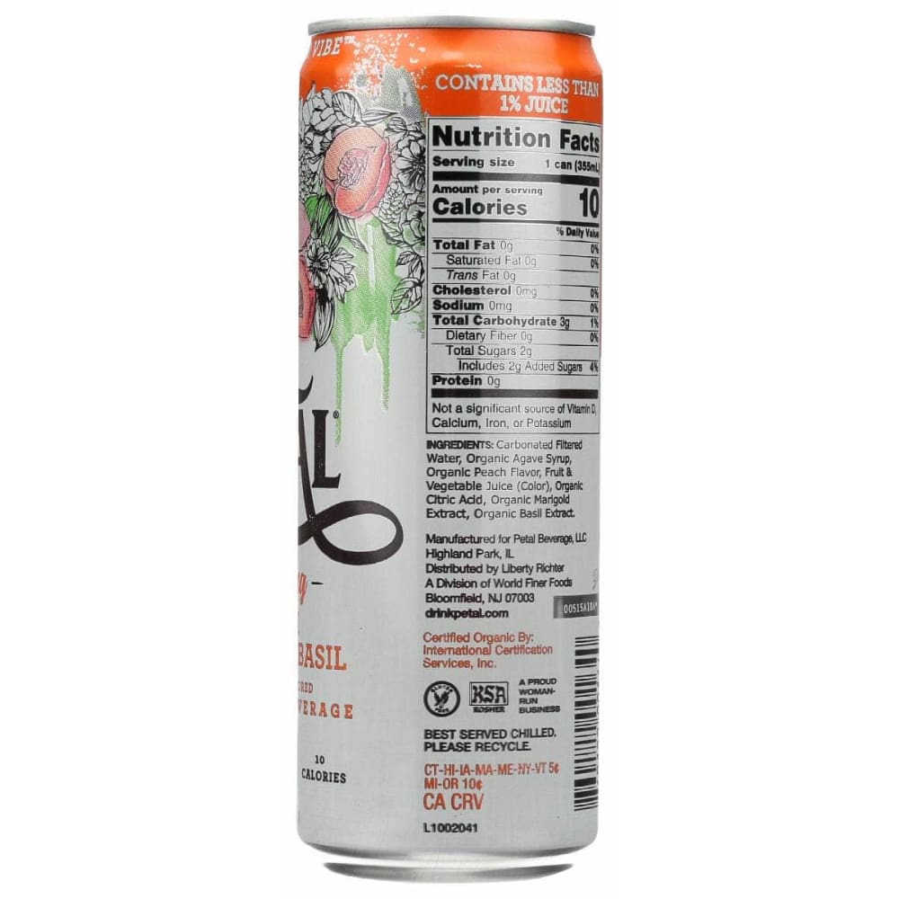 PETAL Grocery > Beverages > Water > Sparkling Water PETAL: Sparkling Peach Marigold Basil, 12 fo