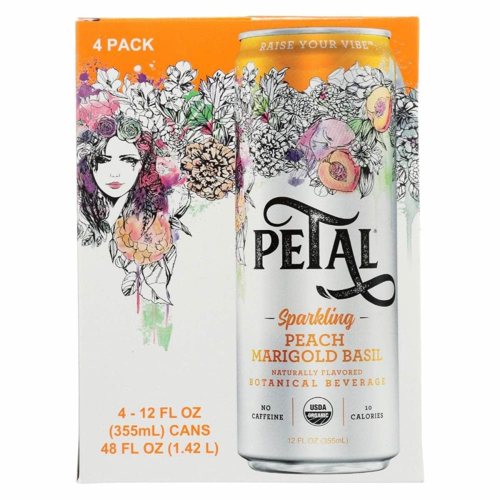 PETAL Grocery > Beverages > Water > Sparkling Water PETAL: Sparkling Peach Marigold Basil 4 Pk, 48 fo