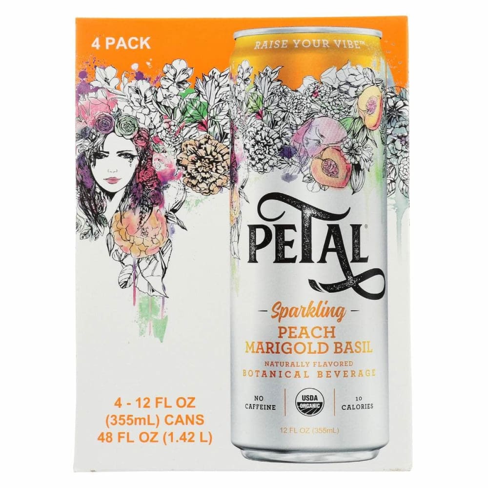 PETAL Grocery > Beverages > Water > Sparkling Water PETAL: Sparkling Peach Marigold Basil 4 Pk, 48 fo