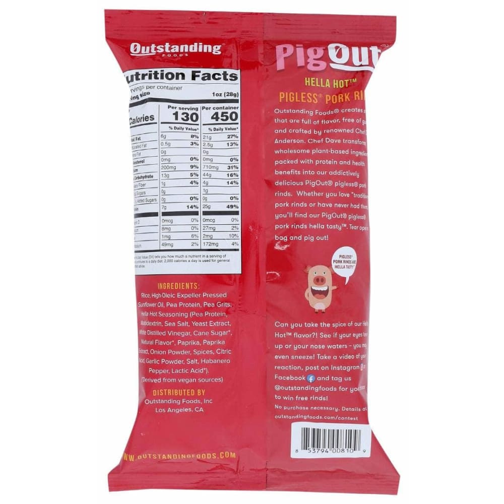 PIGOUT Vegan Pork Rind Hot, 3.5 oz (Case of 4) | ShelHealth