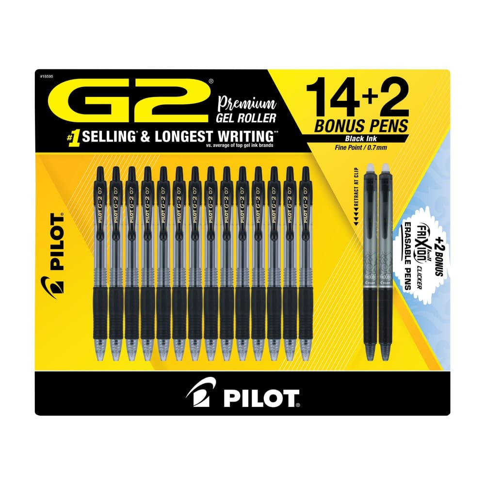 Pilot G2 Gel Pens 14 ct. with 2 Bonus FriXion Erasable Pens - Black - Home/Office/Office Supplies/Pens Writing & Correction/Pens &