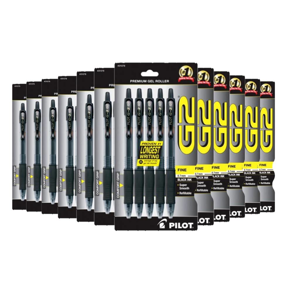 Pilot G2 Retractable Premium Gel Ink Roller Ball Pens Fine Point Black Ink 5 ea - 12 Pack - Pen & Pencil - Pilot