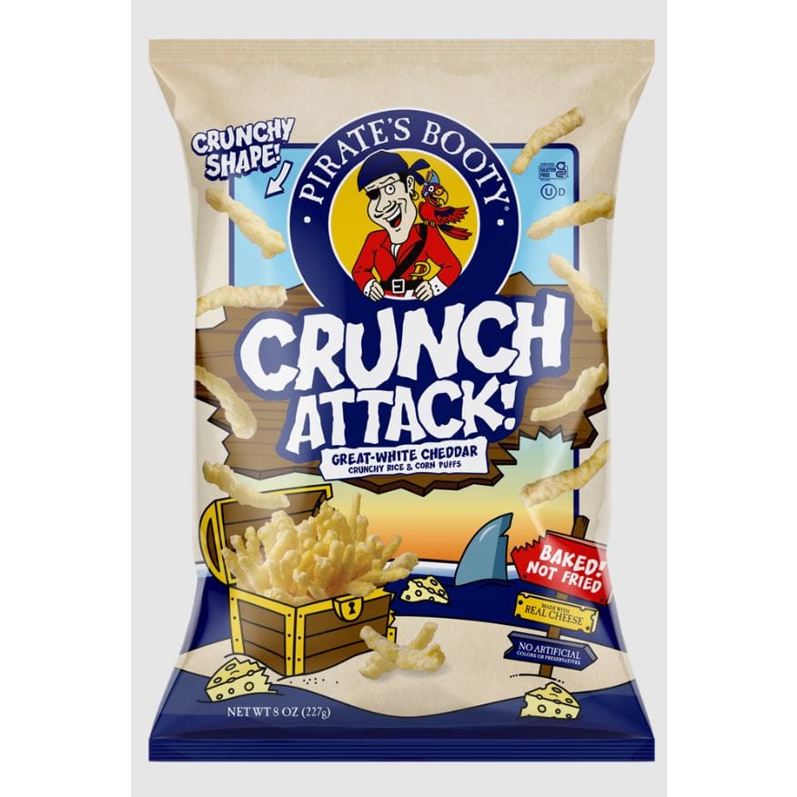 PIRATE BRANDS: Crunch Attack Great White Cheddar 8 oz (Pack of 3) - Puffed Snacks - PIRATE BRANDS