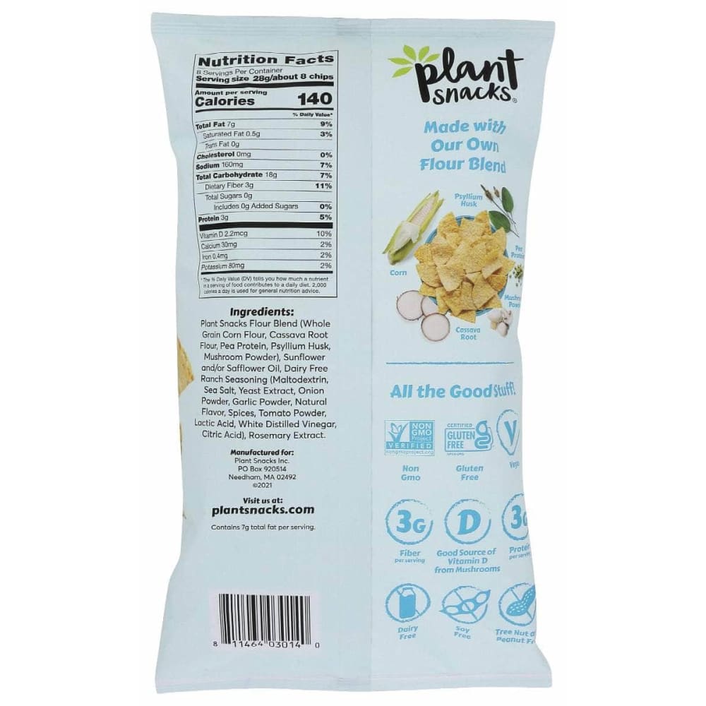 PLANT SNACKS BRAND Grocery > Snacks > Chips > Tortilla & Corn Chips PLANT SNACKS BRAND Dairy Free Ranch Tortilla Chips, 8 oz