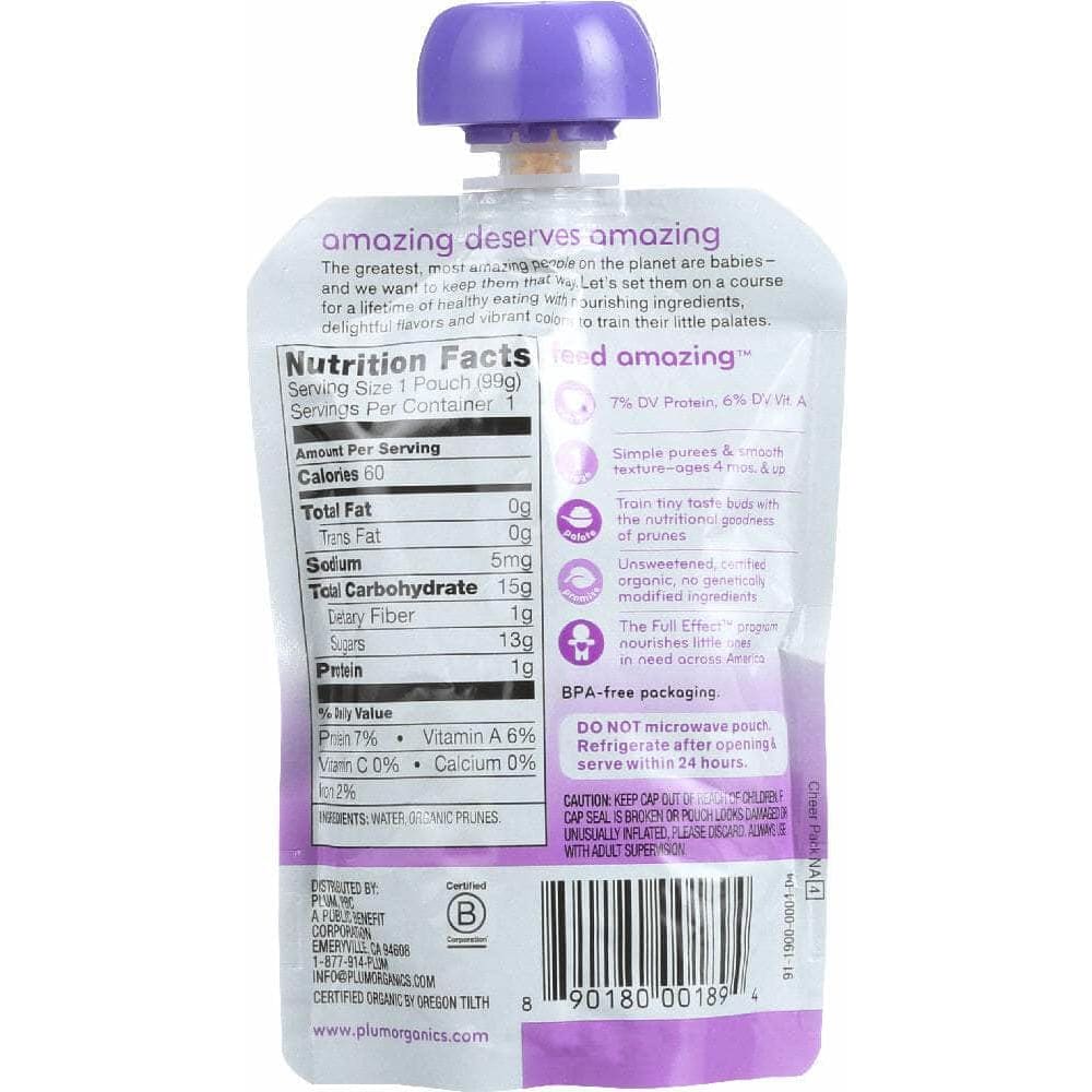 Plum Organics Plum Organics Just Fruit Stage 1 Pouch Prunes, 3.5 oz