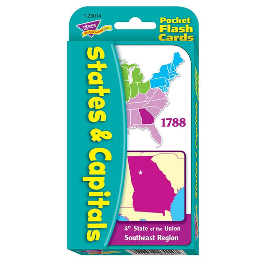 Pocket Flash Cards 56-Pk States And Capitals 3 X 5 Two-Sided Cards (Pack of 10) - States & Capitals - Trend Enterprises Inc.