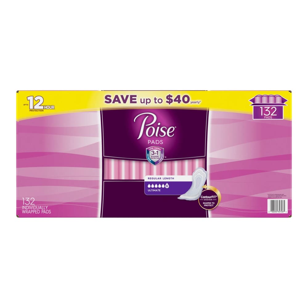 Poise Ultimate Absorbency Incontinence Overnight Pads 132 ct. - Poise