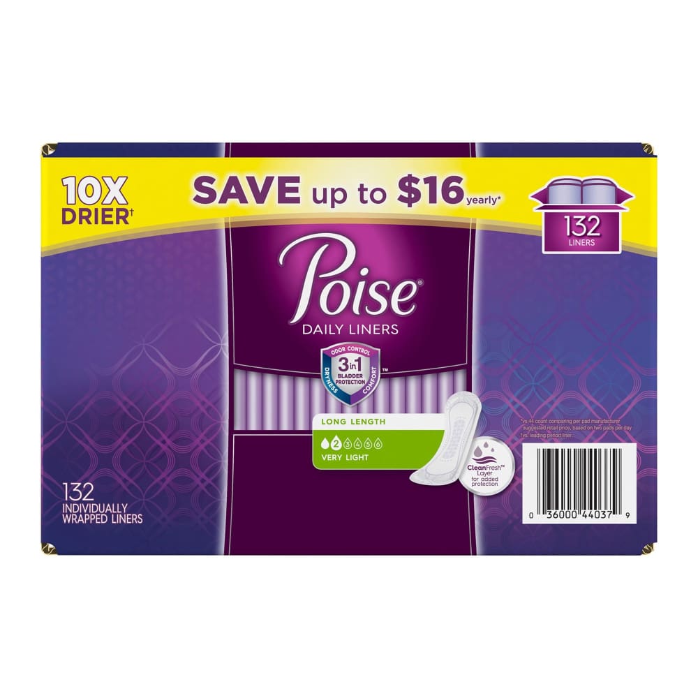 Poise Very Light Absorbency Long Incontinence Panty Liners 132 ct. - Poise