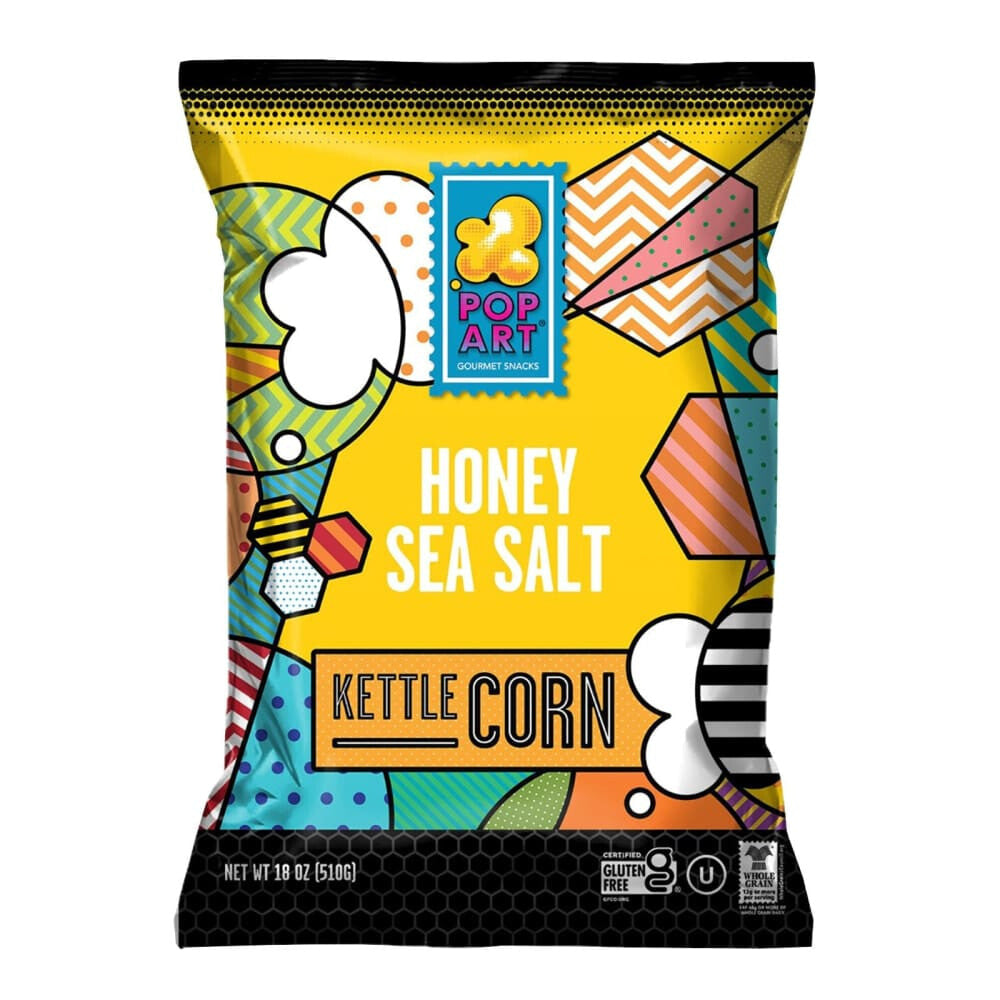 Pop Art Honey Sea Salt Kettle Corn 18 oz. - Home/Grocery Household & Pet/Canned & Packaged Food/Snacks/Salty Snacks/ - Pop Art
