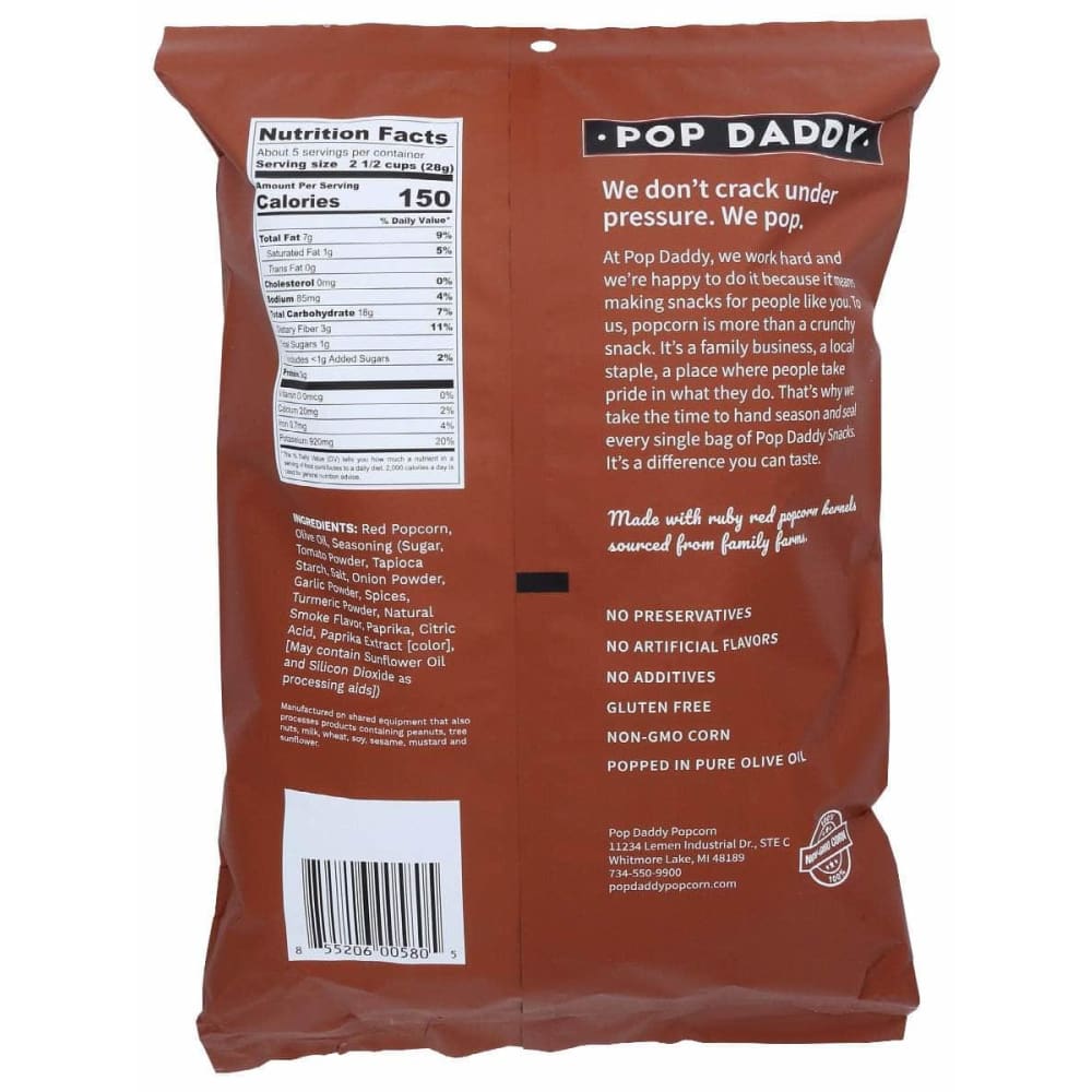 POP DADDY POPCORN Chipotle Bbq Popcorn, 5 oz (Case of 4) ShelHealth