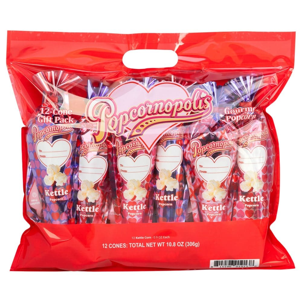 Popcornopolis 12-Cone Valentine’s Day Gift Pack (10.8 oz) - Gifts Under $15 - ShelHealth