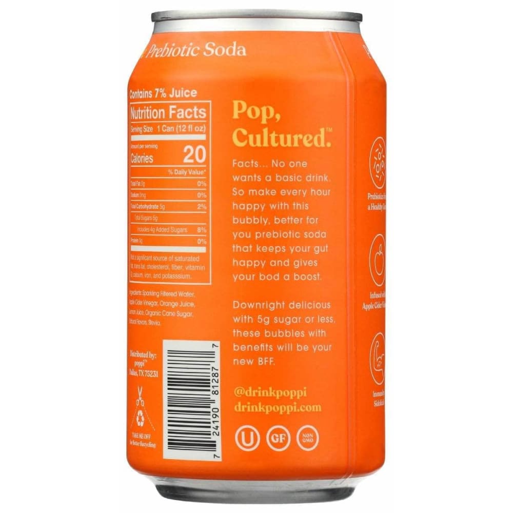 POPPI Poppi Drink Prebiotic Orange, 12 Fo