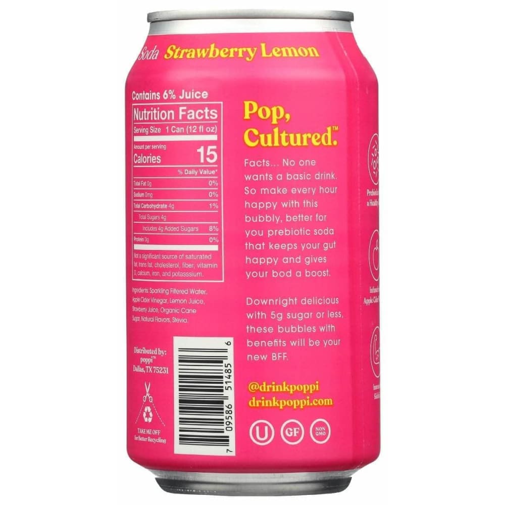 Poppi Drink Probiotic Strawberry Lemonade, 12 Fo (Case of 5) | ShelHealth